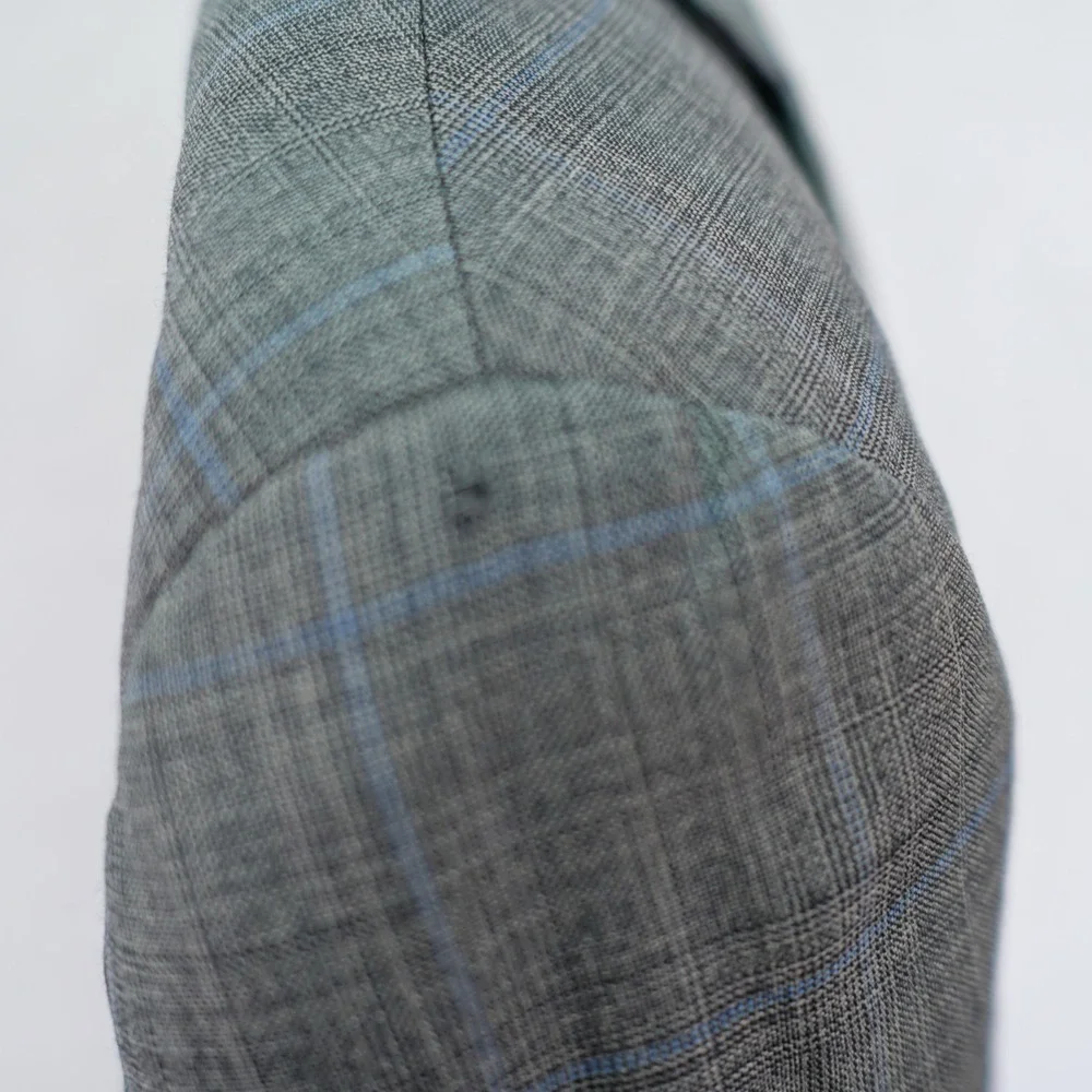 DAMAGED Hart‎ Schaffner Marx Wool Gray Plaid W/ Blue Windowpane Blazer 38R
